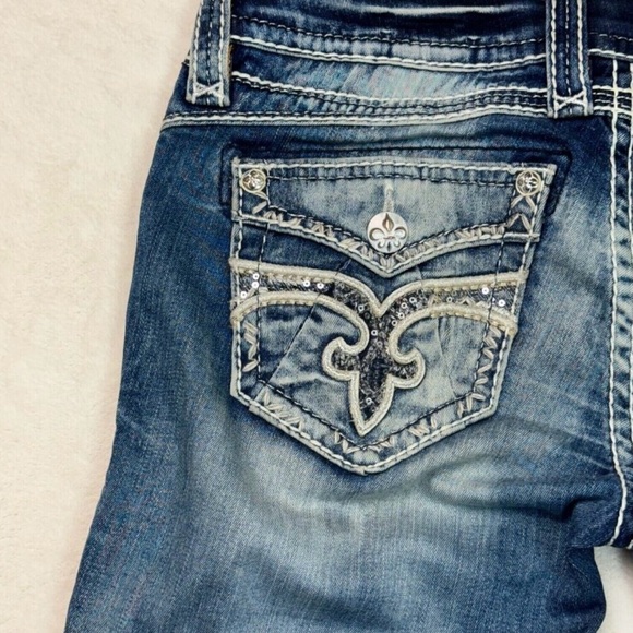 Rock Revival Low Rise Stacey Distress Glittered Pockets Skinny Jeans Size 28 - Picture 11 of 13